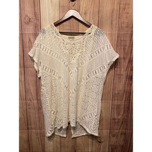 One World XXL NWT white lace split back top shirt short sleeve